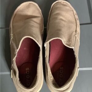 Mens Crocs Santa Cruz Khaki Canvas Distressed Casual Moc Loafers Size 8 D GUC